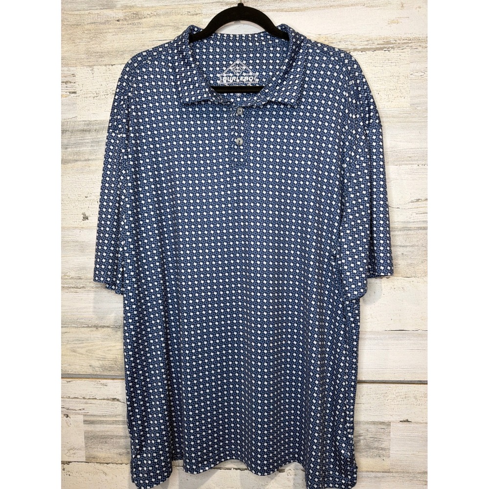 Burlebo Polo Shirt Men 2X Blue Geometric Print Performance Golf Texas